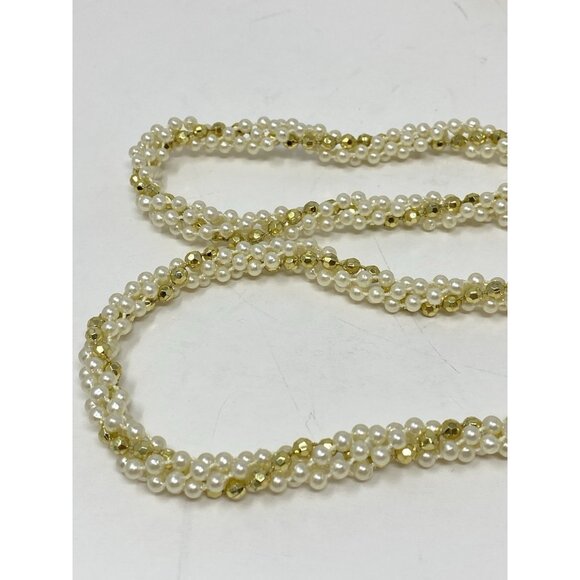 Vintage Faux Pearl & Gold Beaded Garland 15.5 Feet Twisted Strands Christmas - Picture 1 of 9